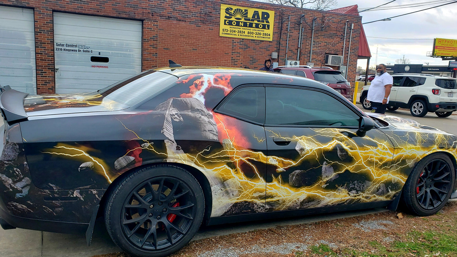 Custom Dodge Challenger with lightning wrap