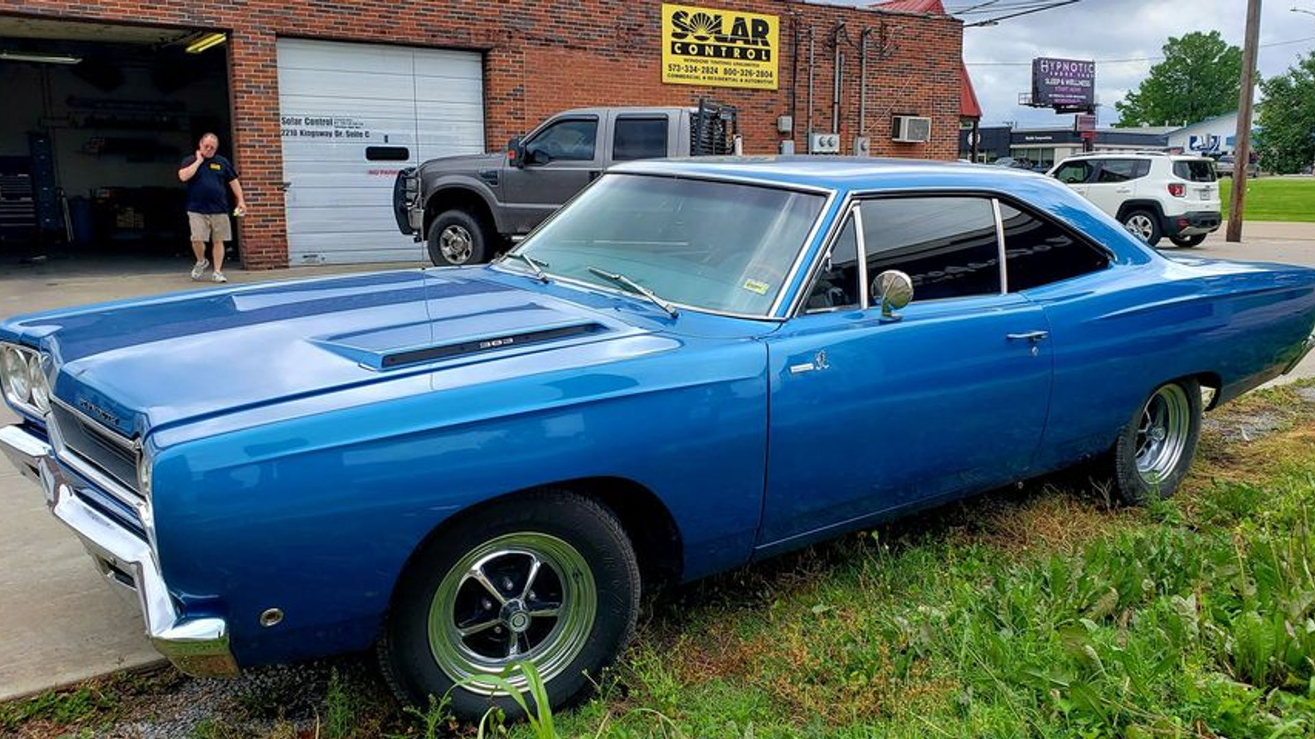 Blue Plymouth Road Runner at the shop